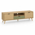 Mobile TV 180 x 40 x 60 cm in pannello truciolare e rattan rettangolare rovere naturale e verde salvia
