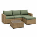 Set divano da giardino angolare 4 posti con tavolino 200 x 140 x 80 cm in rattan PE beige e cuscini verde salvia
