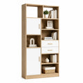Libreria alta con ante e cassetti in pannello truciolare rovere chiaro e bianco 80 x 30 x 180 cm