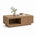 Tavolino da caffe con anta scorrevole 100 x 50 x 40 cm in MDF impiallacciato rovere rettangolare marrone chiaro