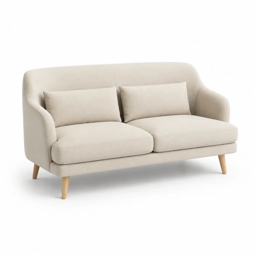 Divano 2 posti imbottito in poliestere con gambe in legno massello beige 160 x 85 x 82 cm