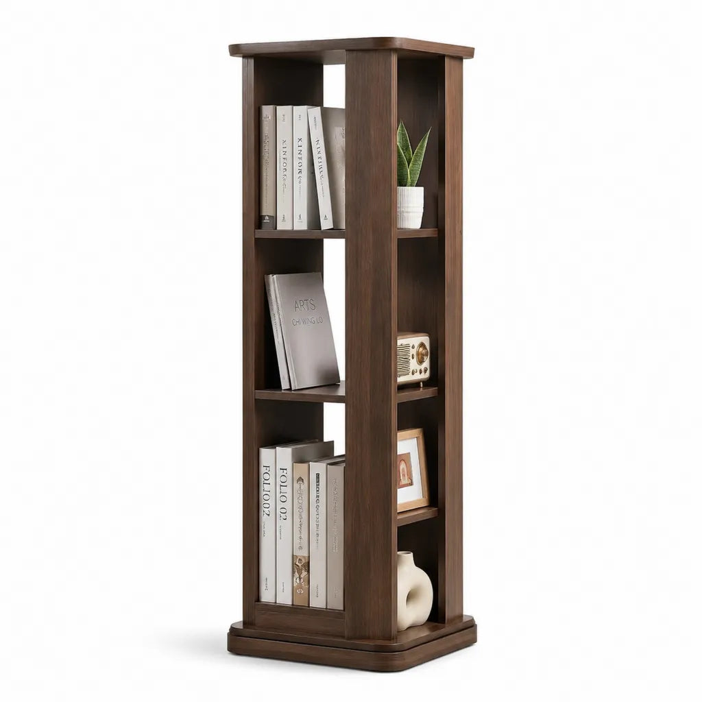 Libreria girevole a colonna 40 x 40 x 120 cm in MDF effetto noce marrone