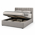 Letto contenitore matrimoniale imbottito 160 x 200 cm in poliestere grigio chiaro con testiera rettangolare