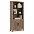 Libreria alta con ante 80 x 35 x 180 cm in MDF effetto rovere marrone
