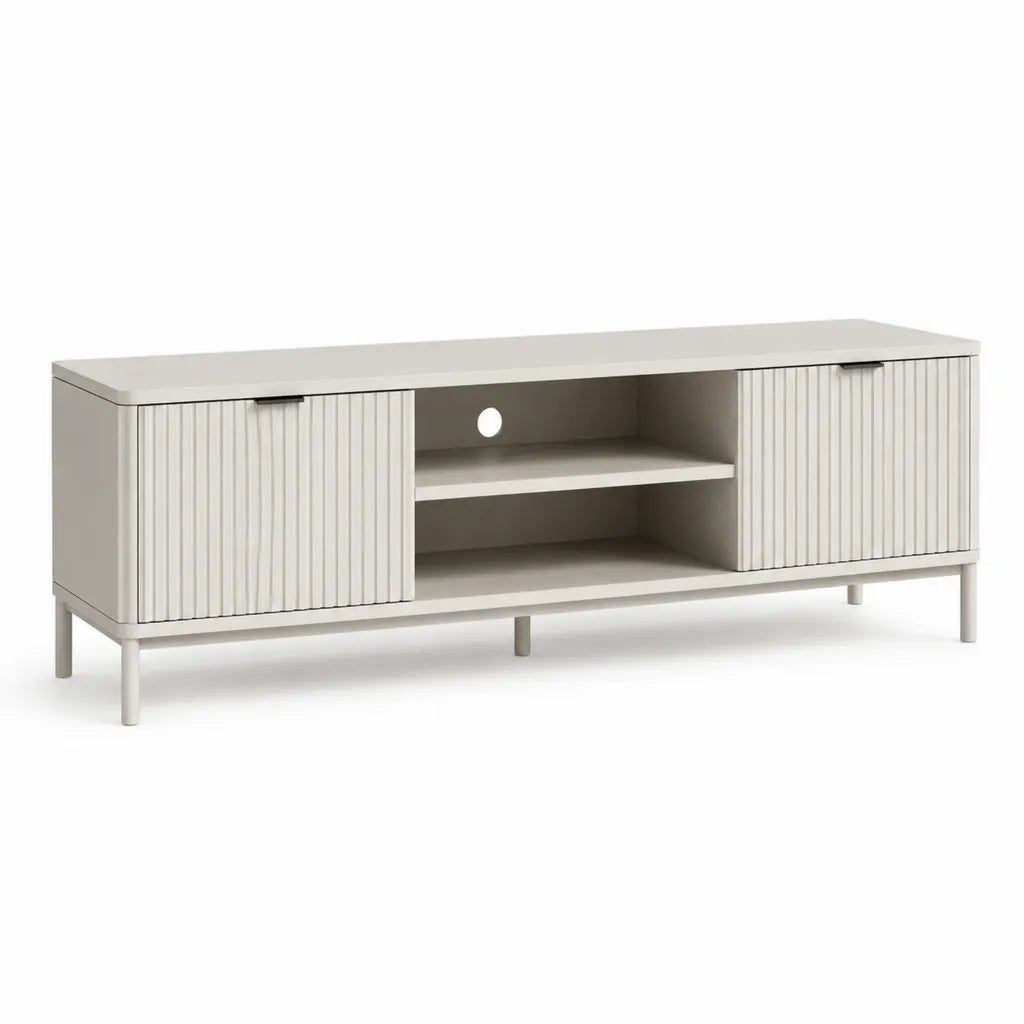 Mobile TV 140 x 40 x 60 cm in MDF bianco rettangolare con 2 ante e 2 ripiani