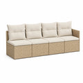 Divano da giardino modulare 4 posti rettangolare in rattan PE beige con cuscini crema 280 x 70 x 70 cm