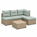 Set divano angolare da giardino 4 pezzi in rattan PE beige con cuscini verde salvia e tavolino 210 x 140 x 65 cm