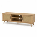 Mobile TV con 2 ante scorrevoli in rattan 140 x 40 x 55 cm MDF impiallacciato rovere naturale