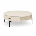 Tavolino da caffe rotondo con cassetto e vano aperto in MDF crema Ø100 x 40 cm