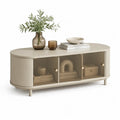 Tavolino da caffe ovale con contenitore in MDF e vetro temperato beige 120 x 40 x 55 cm