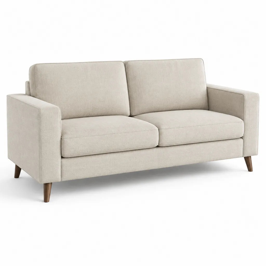 Divano 2 posti lineare in poliestere beige con gambe in legno massello 160 x 85 x 84 cm