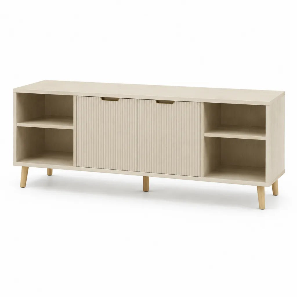 Mobile TV 160 x 40 x 60 cm con 2 ante e 4 vani in MDF laminato beige rettangolare