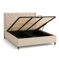 Letto contenitore matrimoniale 160 x 200 cm con testiera capitonne in poliestere beige rettangolare