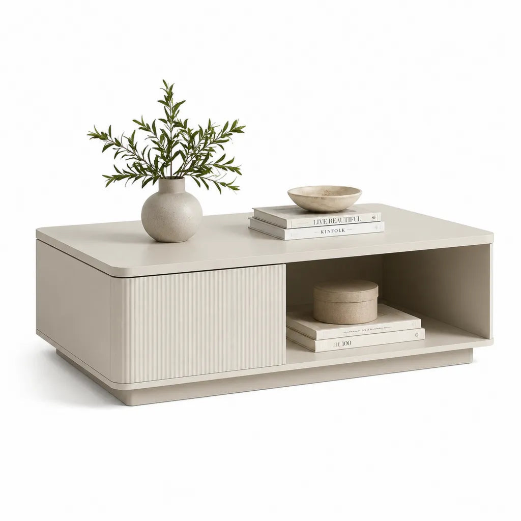 Tavolino da caffe contenitore rettangolare 100 x 50 x 40 cm in MDF bianco crema