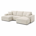 Divano angolare 4 posti con doppia penisola in poliestere beige 300 x 180 x 82 cm