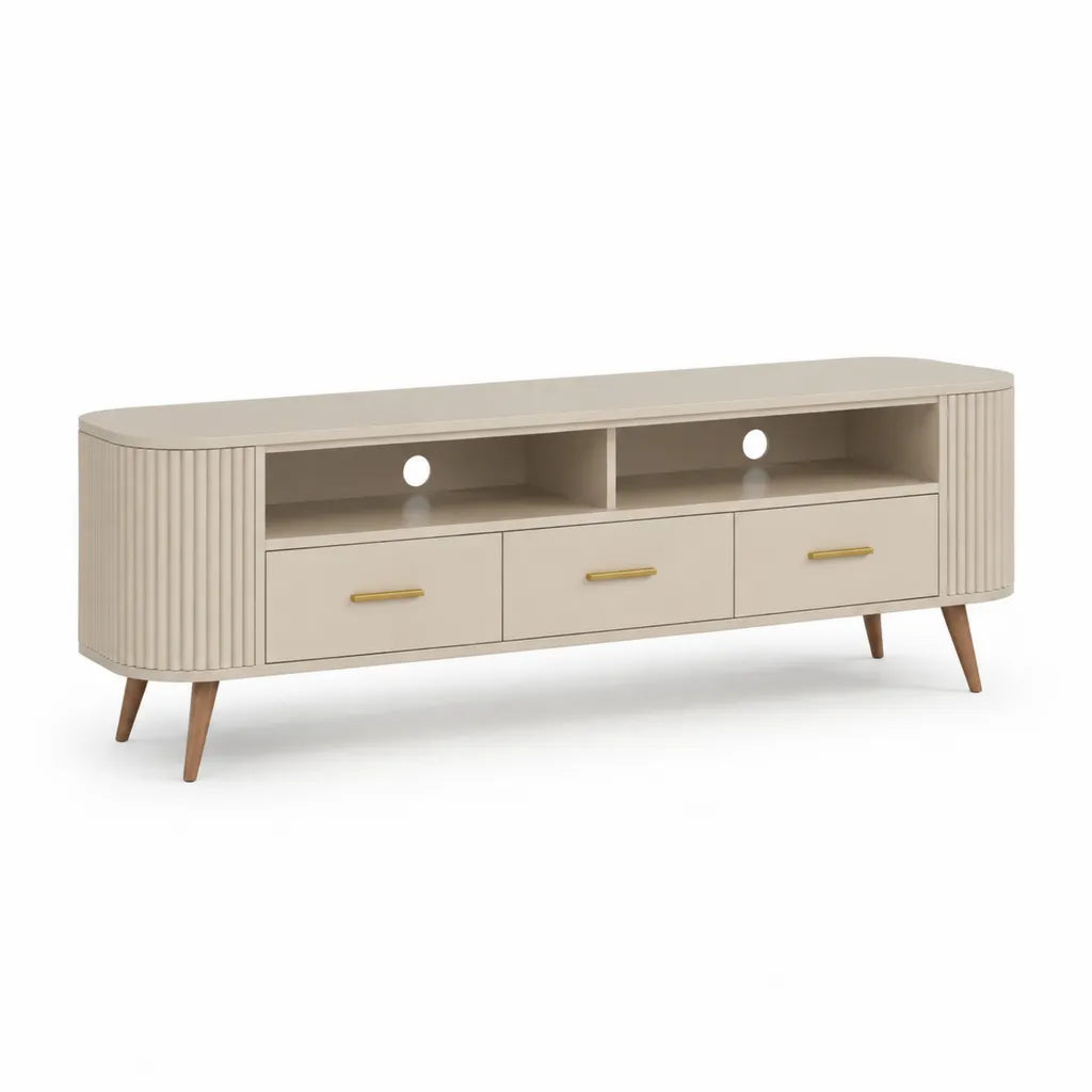 Mobile TV con 3 cassetti e 2 vani aperti in MDF rettangolare beige 180 x 40 x 60 cm