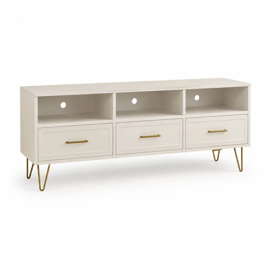 Mobile TV basso rettangolare in MDF bianco avorio con 3 cassetti e 3 vani 160 x 40 x 65 cm