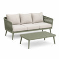 Set divano da giardino 3 posti con tavolino in alluminio verde salvia e beige 205 x 78 x 76 cm