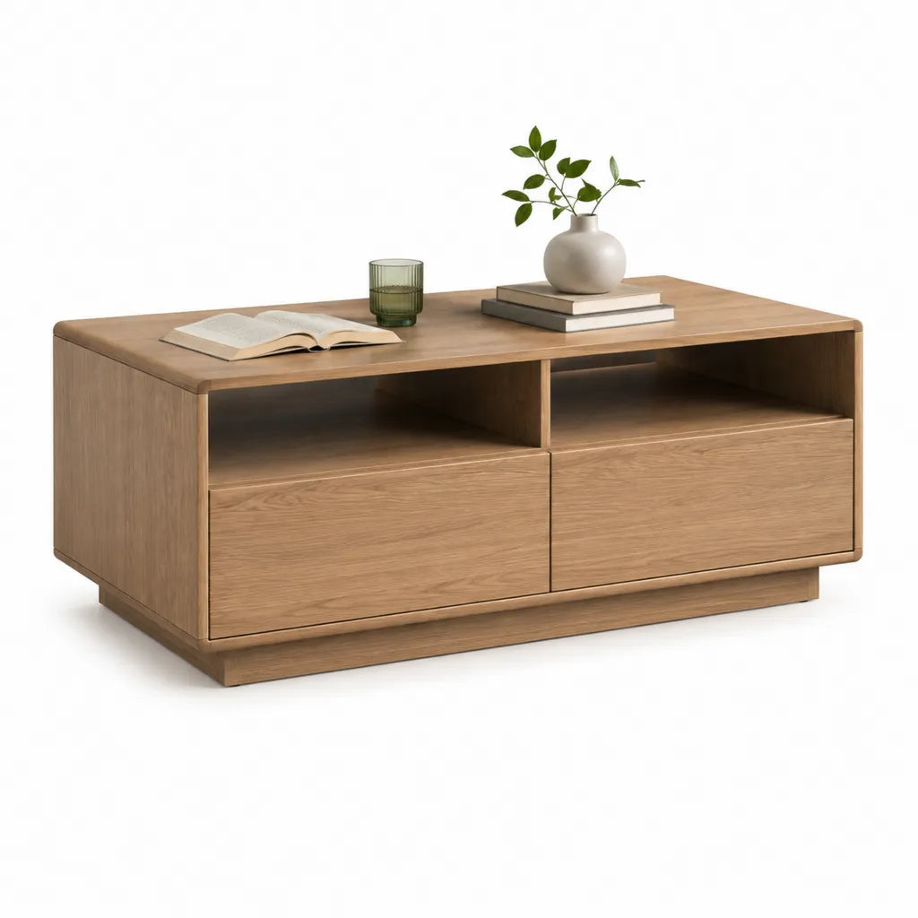 Tavolino da caffe contenitore rettangolare in MDF impiallacciato rovere naturale 120 x 60 x 45 cm