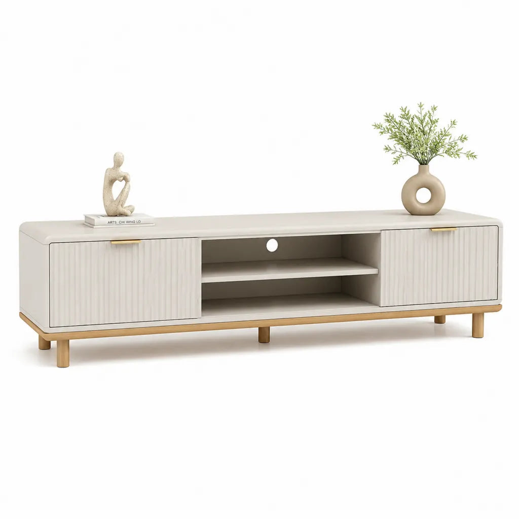 Mobile TV rettangolare in MDF 180 x 40 x 55 cm con 2 ante scorrevoli bianco e rovere