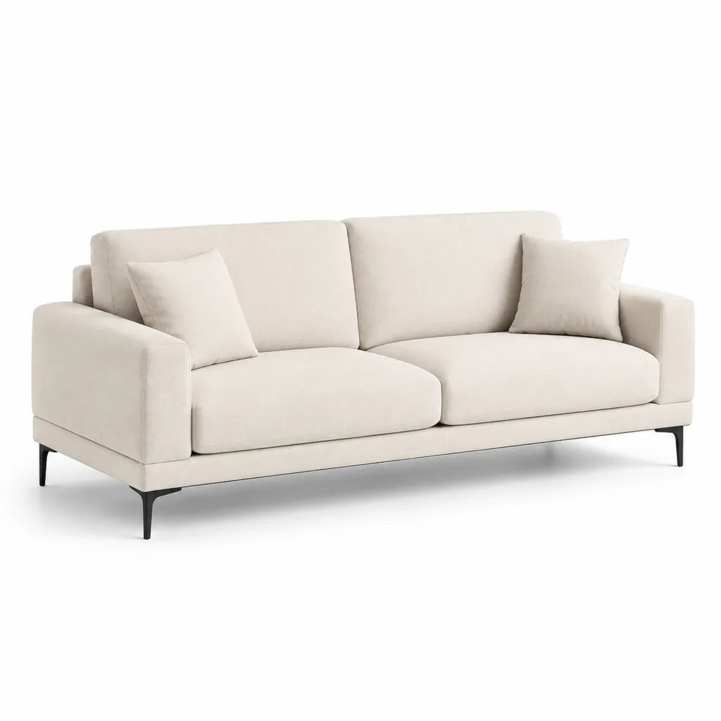 Divano 3 posti rettangolare in poliestere beige con piedini in acciaio 220 x 90 x 85 cm