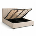 Letto contenitore matrimoniale 160x200 cm in poliestere beige rettangolare con rete a doghe