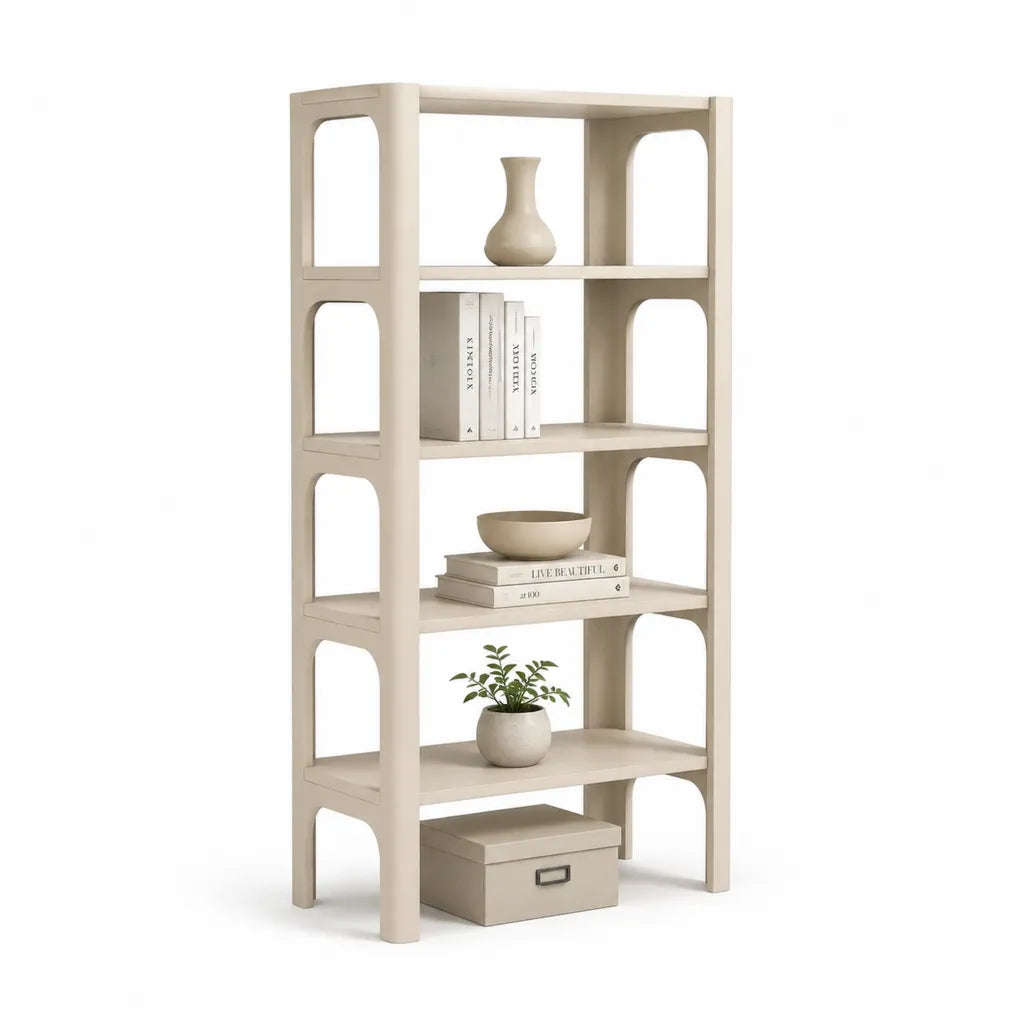 Libreria a 4 ripiani in MDF rettangolare color crema 70 x 30 x 180 cm