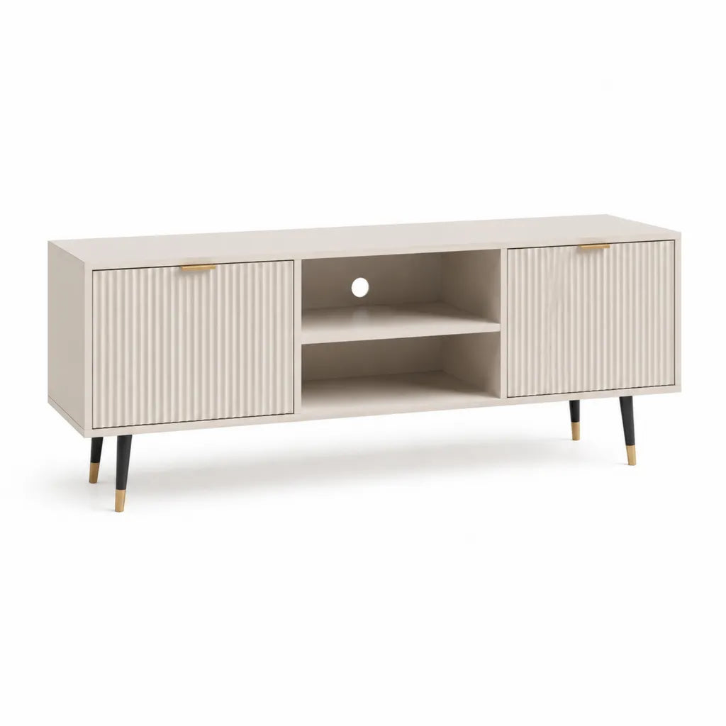 Mobile TV con 2 ante scanalate e 2 ripiani in MDF bianco 160 x 40 x 60 cm