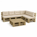 Set divano da giardino angolare 5 posti con tavolino in legno massello di pino beige 240 x 160 x 80 cm