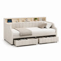 Letto contenitore singolo con cassetti e mensola 90 x 190 cm rivestito in poliestere crema
