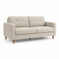 Divano 2 posti rettangolare in poliestere beige con gambe in legno massello 160 x 85 x 82 cm