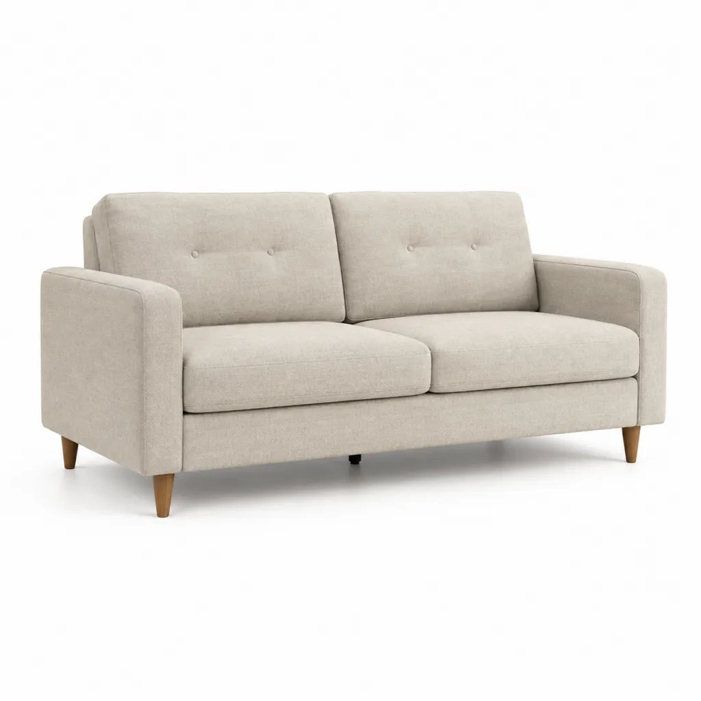 Divano 2 posti rettangolare in poliestere beige con gambe in legno massello 160 x 85 x 82 cm