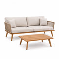Set divano da giardino 2 posti con tavolino rettangolare in legno massello di acacia e corda beige 160 x 75 x 70 cm