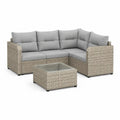Set divano angolare da giardino 4 posti con tavolino 220 x 170 x 65 cm in rattan PE beige e cuscini grigi