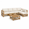 Set divano da giardino angolare 4 posti con tavolino 210 x 140 x 68 cm in legno massello di acacia beige